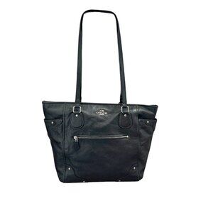 Coach Mickie Mickey Black Pebbled Leather Hobo Tote Bag Double Handle F34039
